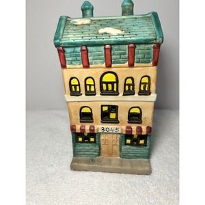 Vintage Ceramic Christmas Village House 3045 Apartment Building Teal Roof 7"